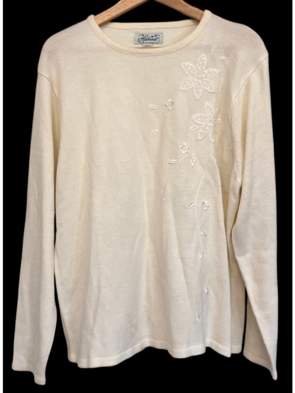 Haband! Women's XL Cream Sequins Embroidered Long Sleeve Cardigan Sweater